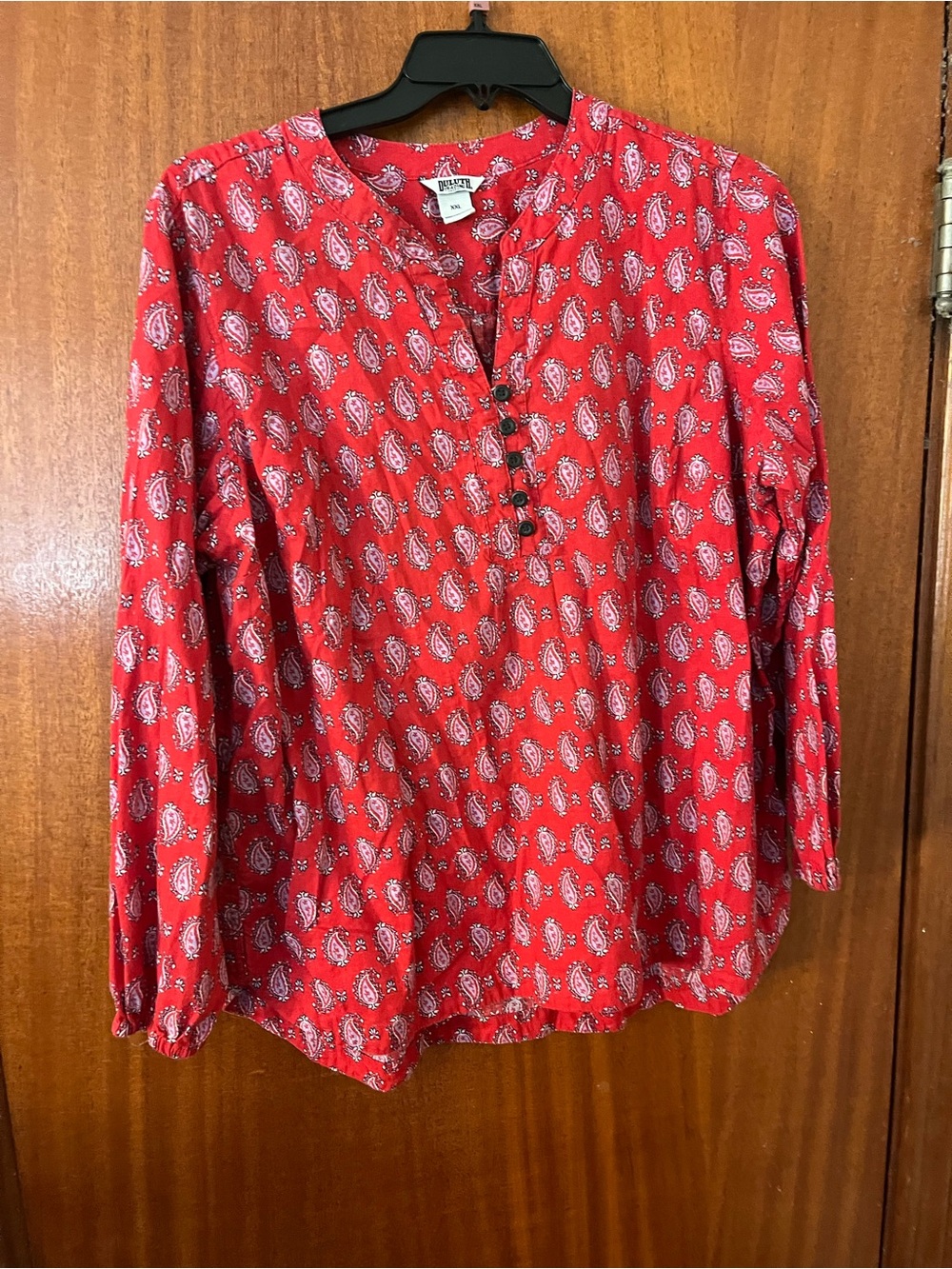 Duluth Trading Co Red Paisley Button-Front Blouse